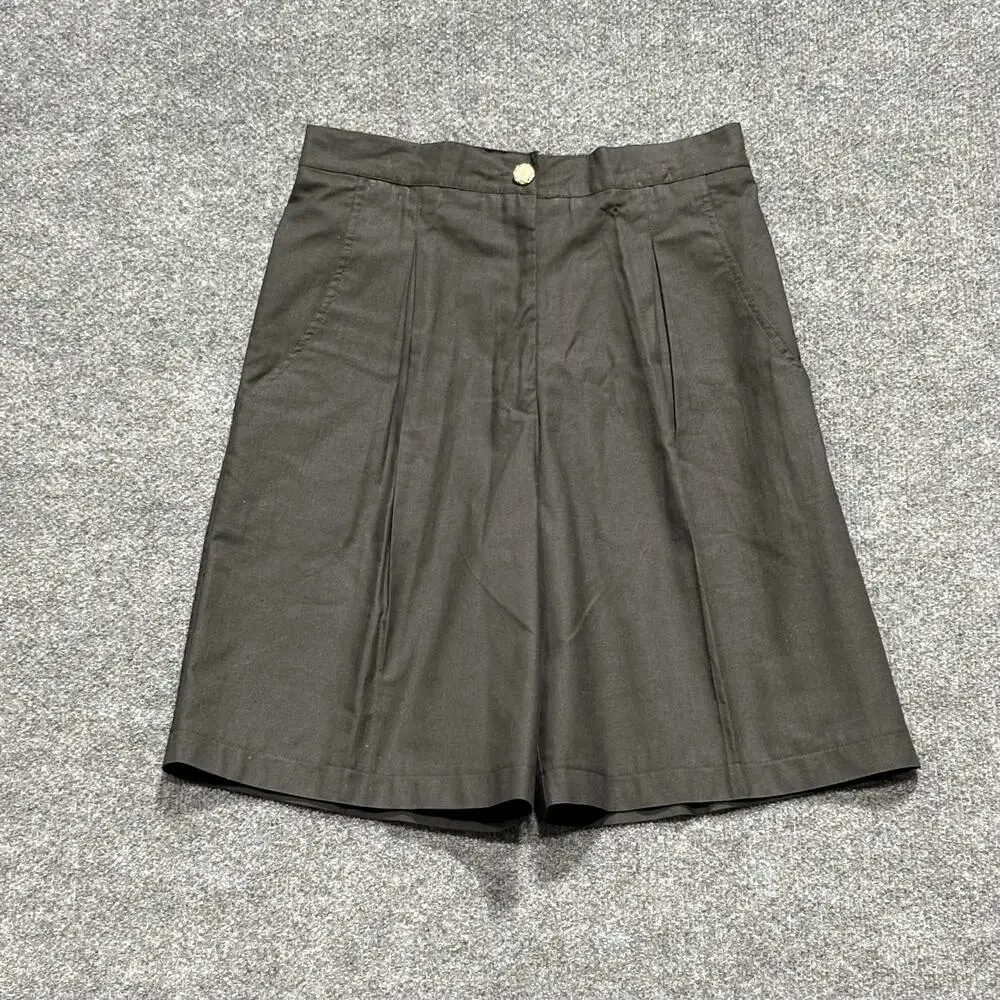 Twill Bermuda Shorts Womens Medium Black Pleated Elastic Waist Casual Summer